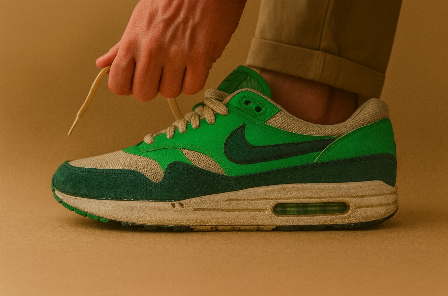 Nike Sneaker Air Max 1 Essential Beige Gruen ·Gr 44,5· Herren Retro Running Schuhe