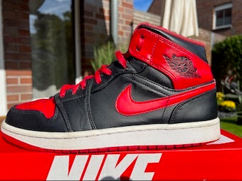 Nike Sneaker Air Jordan 1 Mid Schwarz Rot Weiss ·Gr 44· Herren Retro Basketball Schuhe