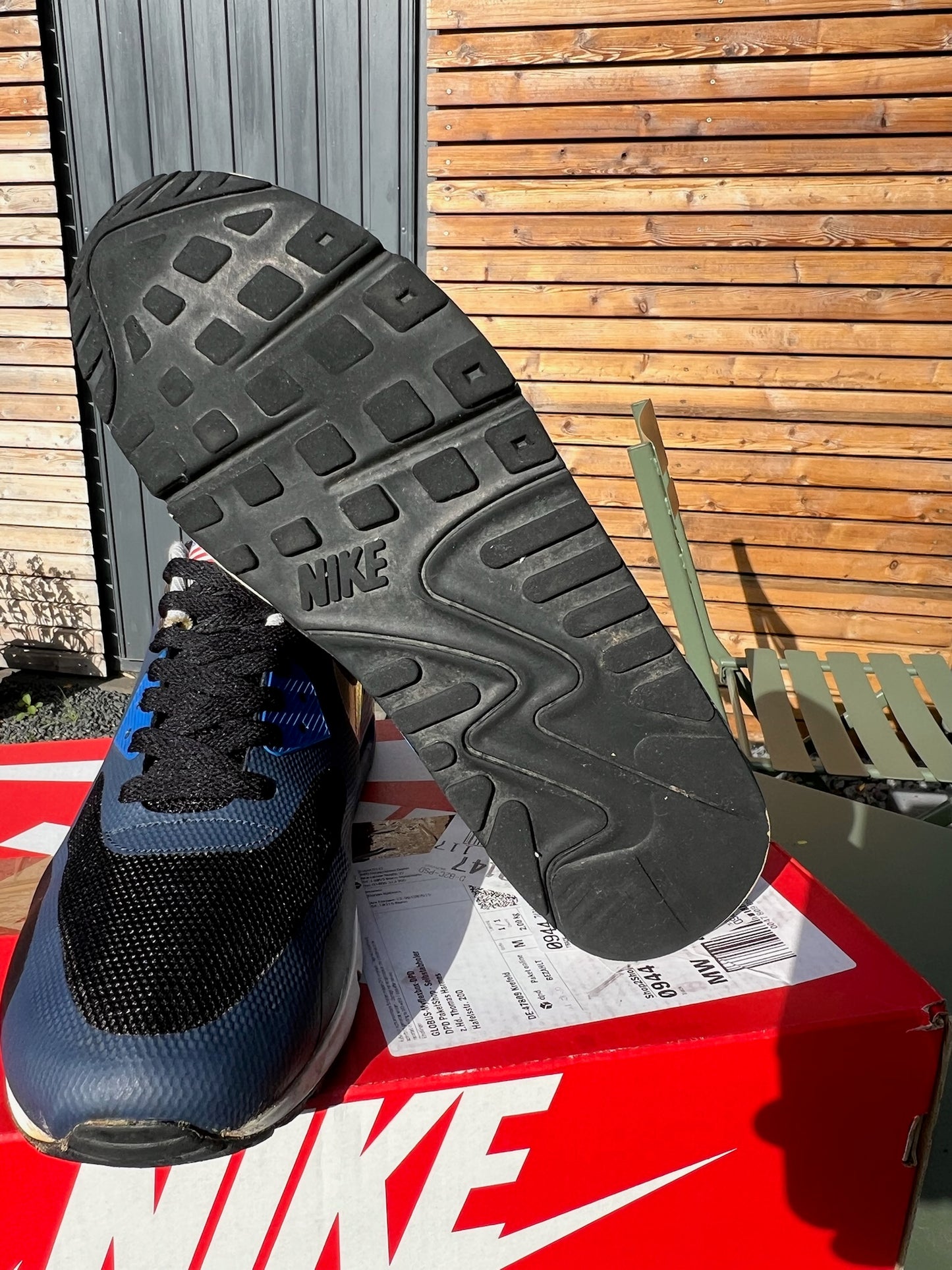 Nike Sneaker Air Max 90 Grau Schwarz Rot ·Gr 43· Herren Retro Running Originals Schuhe