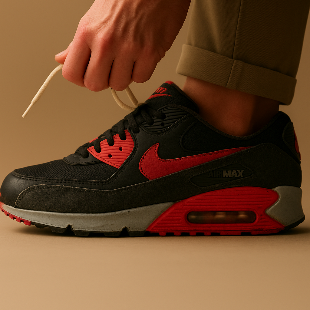Nike Sneaker Air Max 90 Essential Schwarz Grau Rot ·Gr 44· Herren Retro Running